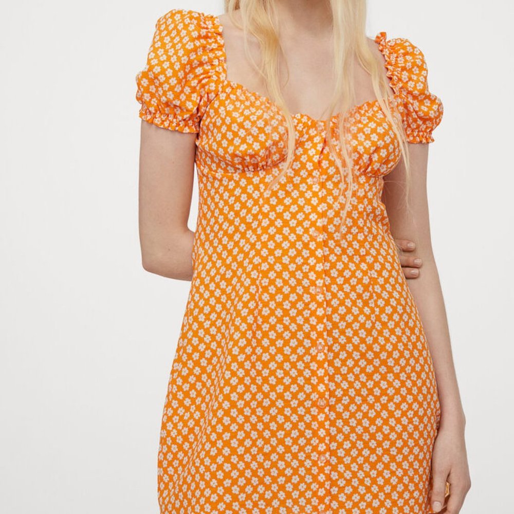 Orange Floral A-Line Mini Dress XS